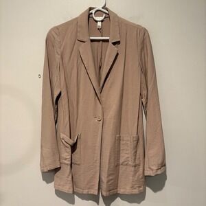 Leith Womens Lightweight Long Blazer Jacket Single Button Beige Small‎ Business